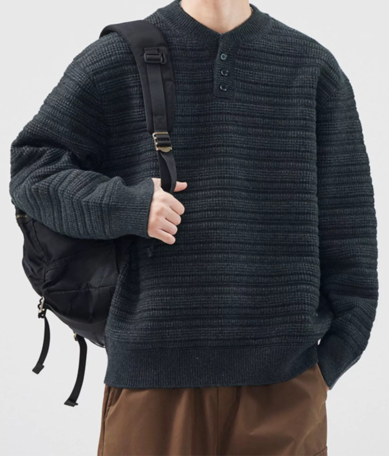 Men's Plus Size Button Detail Long Sleeve Sweater