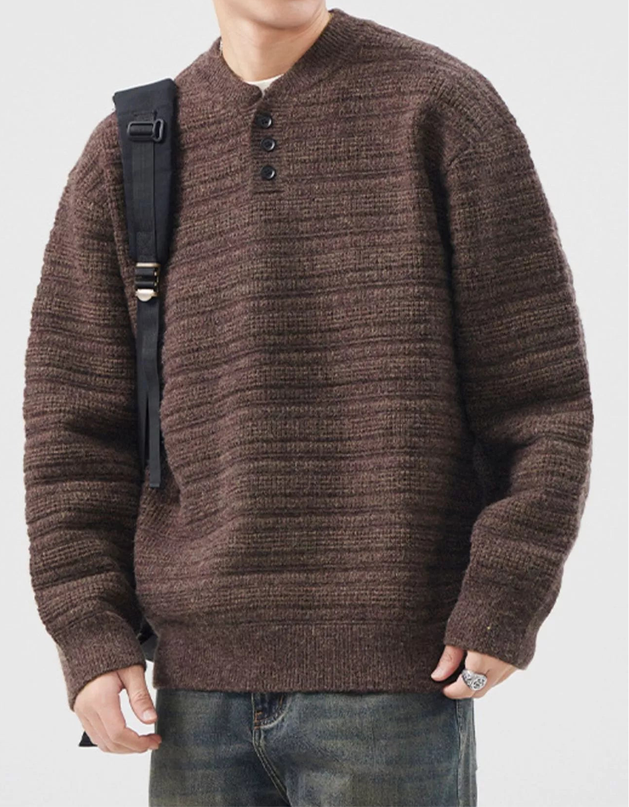 Men's Plus Size Button Detail Long Sleeve Sweater